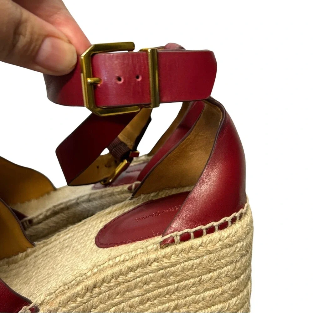 & Other Stories Red Leather Platform Espadrille Wedge Sandals - Size 38‎ / US 8